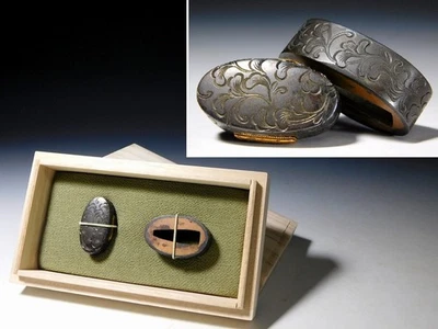 Beautiful Kinko Fuchi/Kashira Arabesque Carving  Edo original tsuba antique - Image 1 of 4