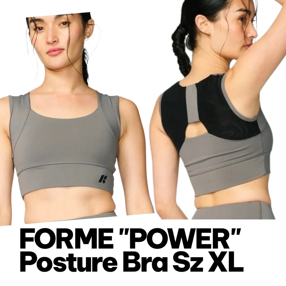 FORME POWER Sz XL Posture Correcting Alignment Wellness Elevating Bra Stone/Blk - Image 1 of 4
