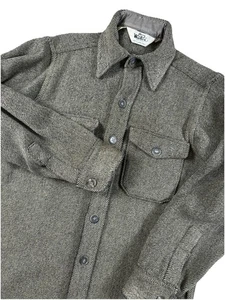 Vtg Woolrich Gray Shacket Mens Medium Herringbone Shirt Wool Jacket Button Up - Picture 1 of 7