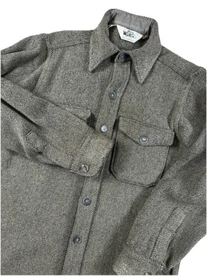 Vtg Woolrich Gray Shacket Mens Medium Herringbone Shirt Wool Jacket Button Up - Image 1 of 4
