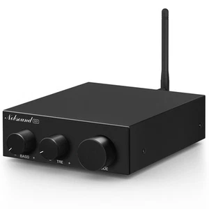 Bluetooth 5.0 Stereo Amplifier Mini Audio 2.0 Channel Amp w/ Bass Treble Control - Picture 1 of 8
