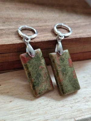 Naturstein Edelstein Unakit Ohrringe 925 Silber - Bild 1 von 2