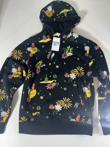 Nike Hoodie Sportswear Club Floral Galaxy Black Size M Trippy Mushroom Alien UFO - Picture 1 of 8