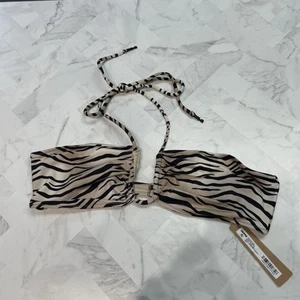 NEW Skims Signature Swim U Wire Halter Swim Top Champagne Tiger Print Size Large - Picture 1 of 3
