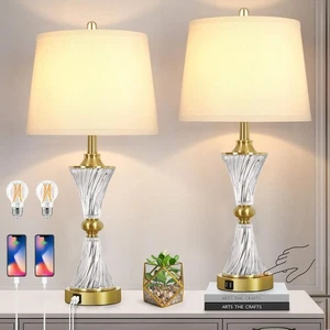 Touch Control Dimmable Table Lamps for Bedrooms, 3-Way Gold Crystal Bedside Lamp - Picture 1 of 7