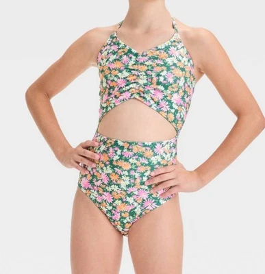 TTM) Girls Floral Print One Piece Swimsuit art class L 10/12 - Image 1 of 3