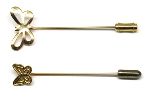 Vintage Butterfly Stick Pin Brooches Lot of 2 Gold 2-1/2' inch Women's Jewelry - Picture 1 of 4