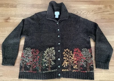 Vintage Susan Bristol Sweater Women's Sz 2W FALL TREES Hand Embroidered Cardigan - Image 1 of 4