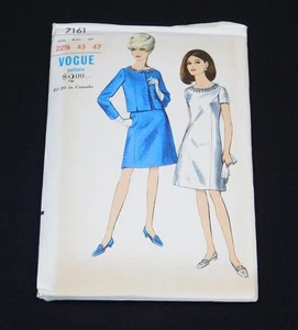 Vtg VOGUE 1960s 7161 One Piece Dress with Crop Jacket Size 22-1/2 FF Uncut - Picture 1 of 4