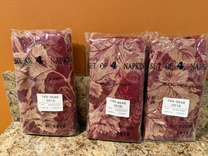 Autumn Damask Fall Fabric Napkins 4 Pc Set X 3 Burgundy Leaf JCPenney's 19"x19" - Picture 1 of 2
