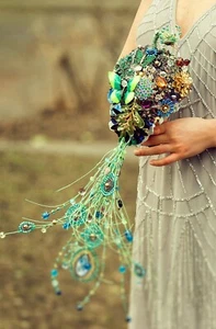 Hochzeit Brosche Blumenstrauß die PFAU KAISERIN Vintage Strass  - Bild 1 von 5