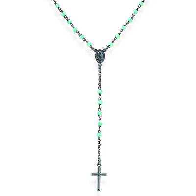 AMEN COLLANA ROSARIO DONNA IN ARGENTO BRUNITO CON CRISTALLI CRONT4 (280) - Immagine 1 di 4
