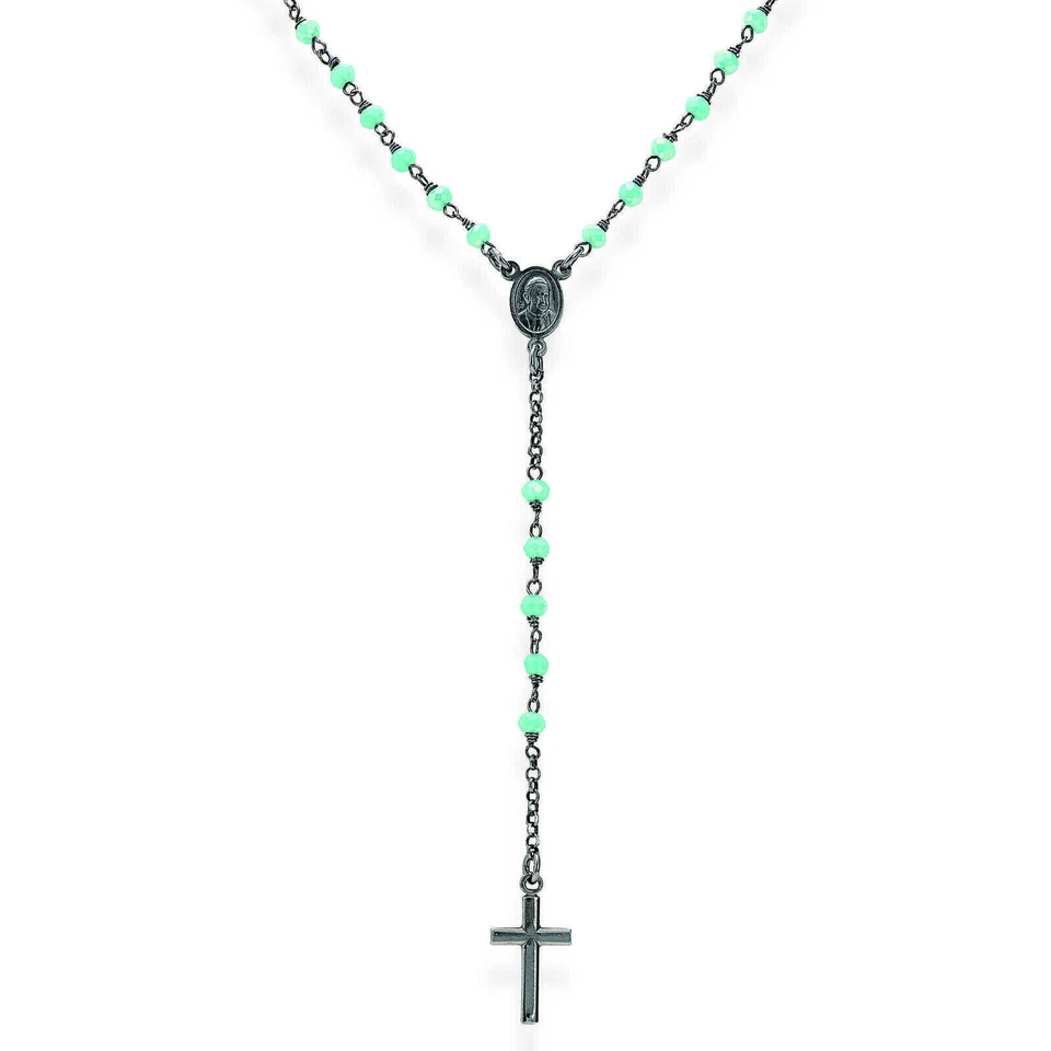 AMEN COLLANA ROSARIO DONNA IN ARGENTO BRUNITO CON CRISTALLI CRONT4 (280) - Immagine 1 di 4