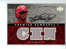 Ken Griffey Jr. Reds 2007 Upper Deck Premier Remnants Triple AUTO Jersey #/25