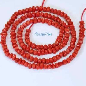 Natural Undyed Italian Sardinia Red Coral Short Branch Tube Nugget Bead 18" str - Picture 1 of 9