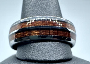 Wolframring mit Holzeinlage! Größe 14! 8 mm breit! - Bild 1 von 6