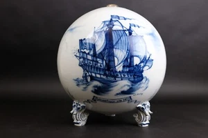 Meissen Porcelain large globe Lamp base Hanse Stadt Bremen Ships seahorses Litt. - Picture 1 of 18
