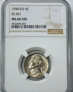 1940 S Jefferson Nickel NGC MS 66 5FS RPM FS-501 S/S - Picture 1 of 5