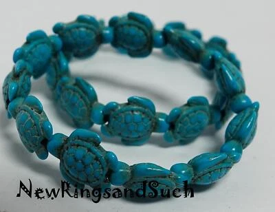 Juego de 2 Pulsera Howlita Turquesa Cuerdas Elásticas Tortugas Marinas Foto 1 de 3