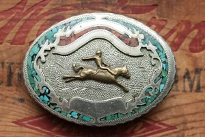 Vintage Hand Made Turquoise Coral Inlay Cowboy Rodeo Western Belt Buckle - Picture 1 of 3