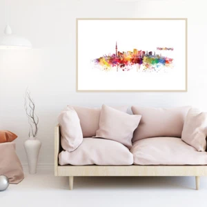 JUNIWORDS Poster mit Rahmen "Skyline Hamburg" in Aquarell Geschenk DIN A4 A3 A2 - Bild 1 von 5