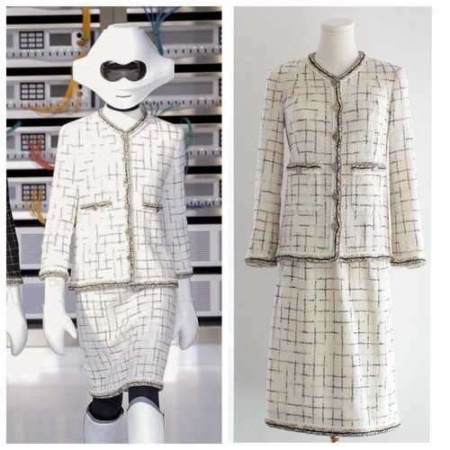 Tuta giacca Chanel S S2017 Robot Cocobot bianco oro nero fantasia tweed 17S