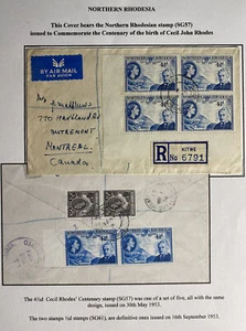 1953 Kitwe Northern Rhodesia Cover To Montreal Canada Rhodes Centenary Stamp Blo - Picture 1 of 3