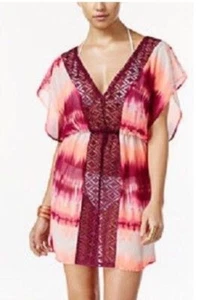 Miken Swim Cover Up Dress Wine Red Tie Dye Chevron Sz XS Juniors (K16) - Picture 1 of 3