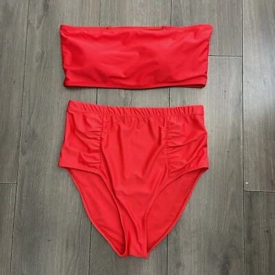 Forever 21 Plus Rojo 2 Piezas Tubo Top Bikini Cintura Alta Parte Inferior Talla XL Foto 1 de 4
