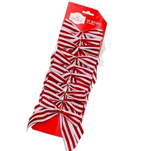 Holiday Time 10 Candy Cane Striped Mini Christmas Bows Tree Holiday Decor Twist - Picture 1 of 1
