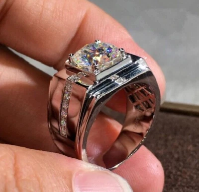 Statement Christmas Gift 2CT Simulated Diamond Men's Ring for Him Silver Plated - Image 1 of 4