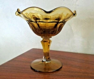 Red Cliff Made by Fenton Amber Sydenham Pattern Crimped Compote - Picture 1 of 11
