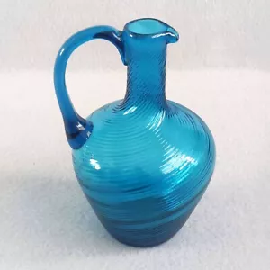 Vintage Empoli Italy Hand Blown Blue Glass Pitcher Decanter 6" Tall - Picture 1 of 5