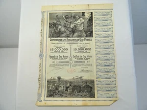 ACTION AU PORTEUR 25 PESETAS OR 1904 COMPAGNIE MINIERE UJO MIERES ESPAGNE - Picture 1 of 2