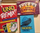 NEW Lot 3 Card Games Mattel UNO REMIX! Hasbro ROOK 2001 Set FIVE CROWNS Sealed