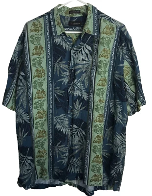 Van Heusen lino lavable para hombre Lg. Camisa 16-16,5 botones azul verde tropical Foto 1 de 4