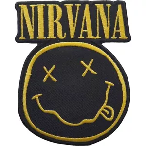NIRVANA SMILEY FACE WOVEN IRON ON PATCH CUT OUT SHAPE OFFICIAL ITEM - Imagen 1 de 6