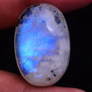 46 Cts Natural White/Black Moonstone 30mm*20mm Blue Fire Oval Cabochon Gemstone - Picture 1 of 9