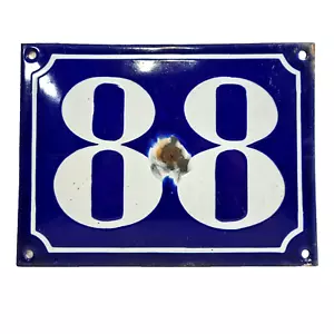 Mid century large vintage French white house number enamel sign plaque 88 Paris - Picture 1 of 3