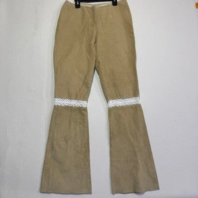 Pantalones Wilsons Cuero Máxima Acampanados Tostado Encaje Inserto Boho Hippy Talla 8 Foto 1 de 4
