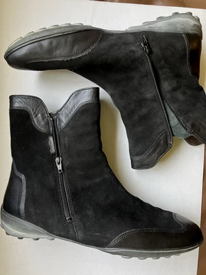 Botines Mephisto France de cuero negro y gamuza doble cremallera EE. UU. 9,5 Foto 1 de 4