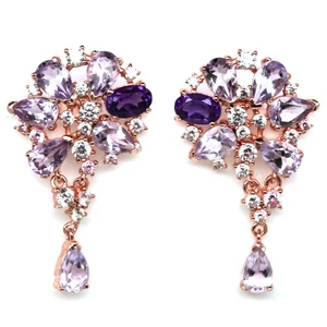 Ohrringe 925 Sterling Silber lila - rosa Amethyst & weißer Zirkon Black Friday - Bild 1 von 4