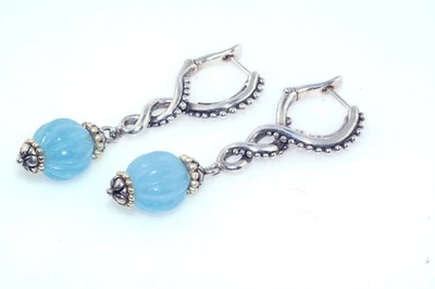 Висячие серьги-кольца Barbara Bixby из 18-каратного золота 925 пробы с резными голубыми нефритовыми бусинами - Изображение 1 из 4