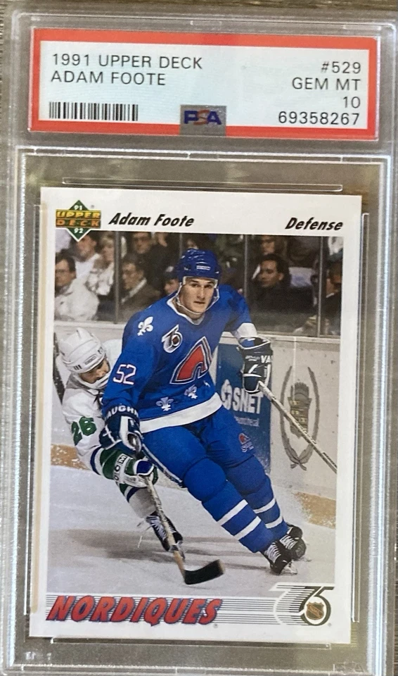 Adam Foote 1991 Upper Deck #529 Rookie Card PSA 10 Quebec Nordiques Legend - Image 1 of 2