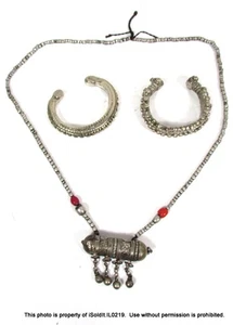 3-PC VTG PERSIAN Middle-Eastern SILVER BRACELETS & NECKLACE w/ Prayer Box Tribal - Picture 1 of 8