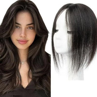 Topper de cabello humano real NEGRO NATURAL 8 pulgadas con clip en pieza de cabello NUEVO Foto 1 de 4