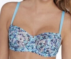 Chantelle Merci Demi Bra 32DD Unlined C1745 Unlined Underwire Aqua Liberty Print - Picture 1 of 11