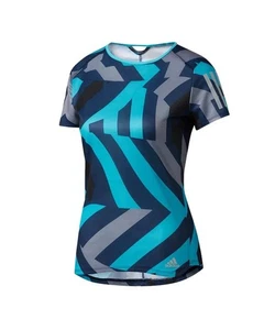 Women’s Ladies Adidas Graphic Climalite Blue Running Workout Gym Top Reflective - Picture 1 of 21