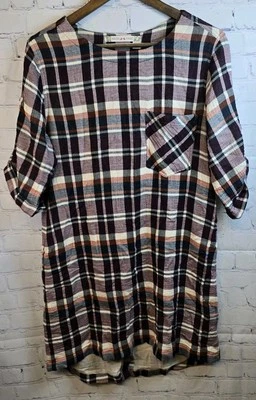 Chelsea & Violet Plaid Women's Dress Button Back Scoop Neck Sz Md Gaulzy Cotton - Image 1 of 4