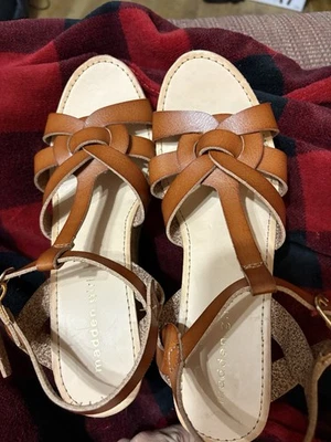 Steve Madden Girls, High Heel Wedge Brown Faux Leather Sandal Shoes Size 6 1/2 ￼ - Image 1 of 4